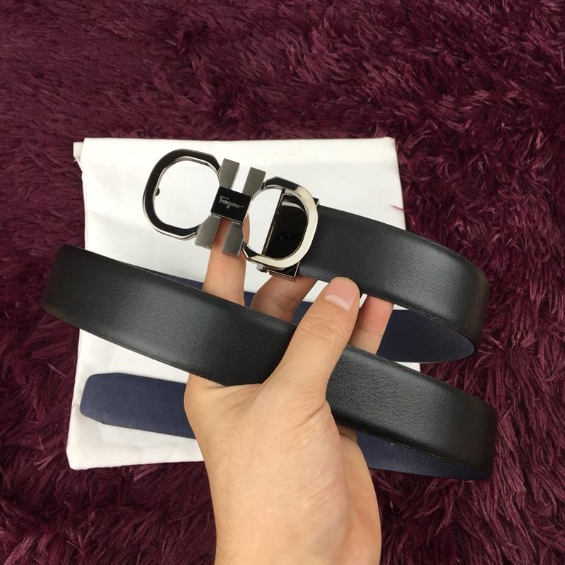 Silver black Ferragamo buckle belt ASS02220