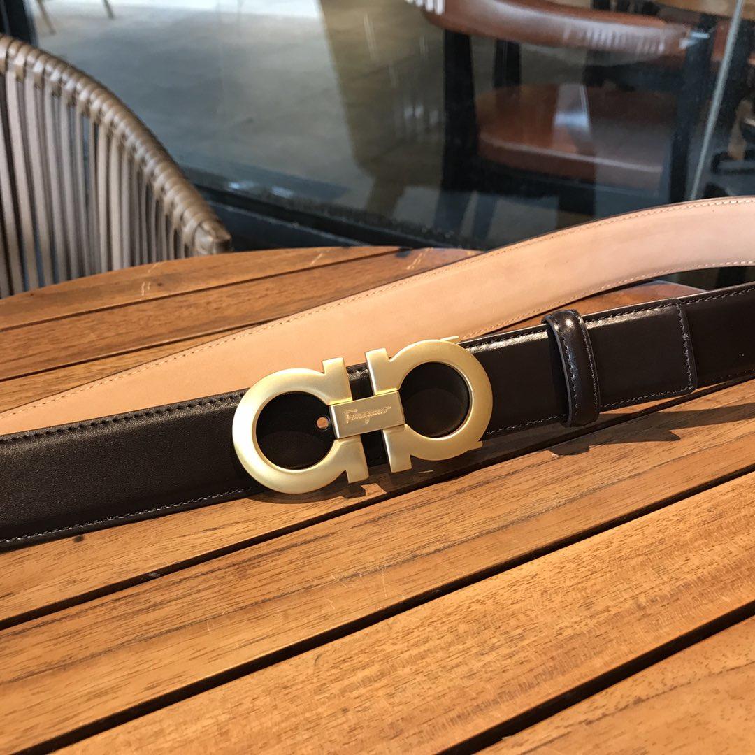 Shiny black leather Ferragamo gold belt ASS02143