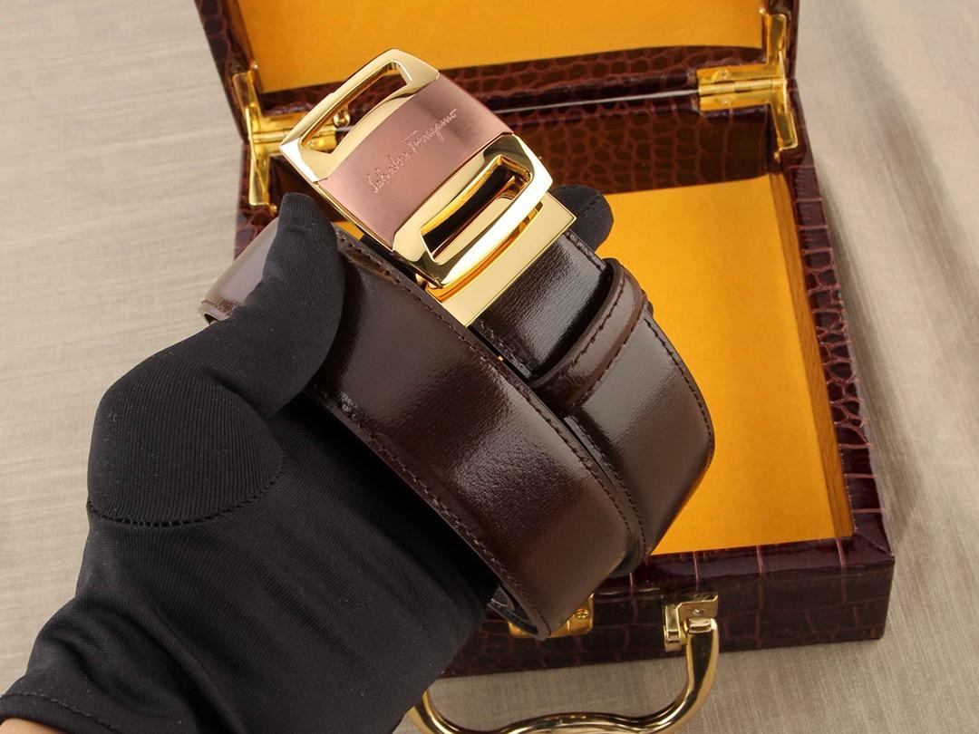 Salvatore Brown Ferragamo Gold buckle belt ASS02270