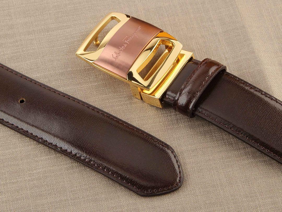 Salvatore Brown Ferragamo Gold buckle belt ASS02270