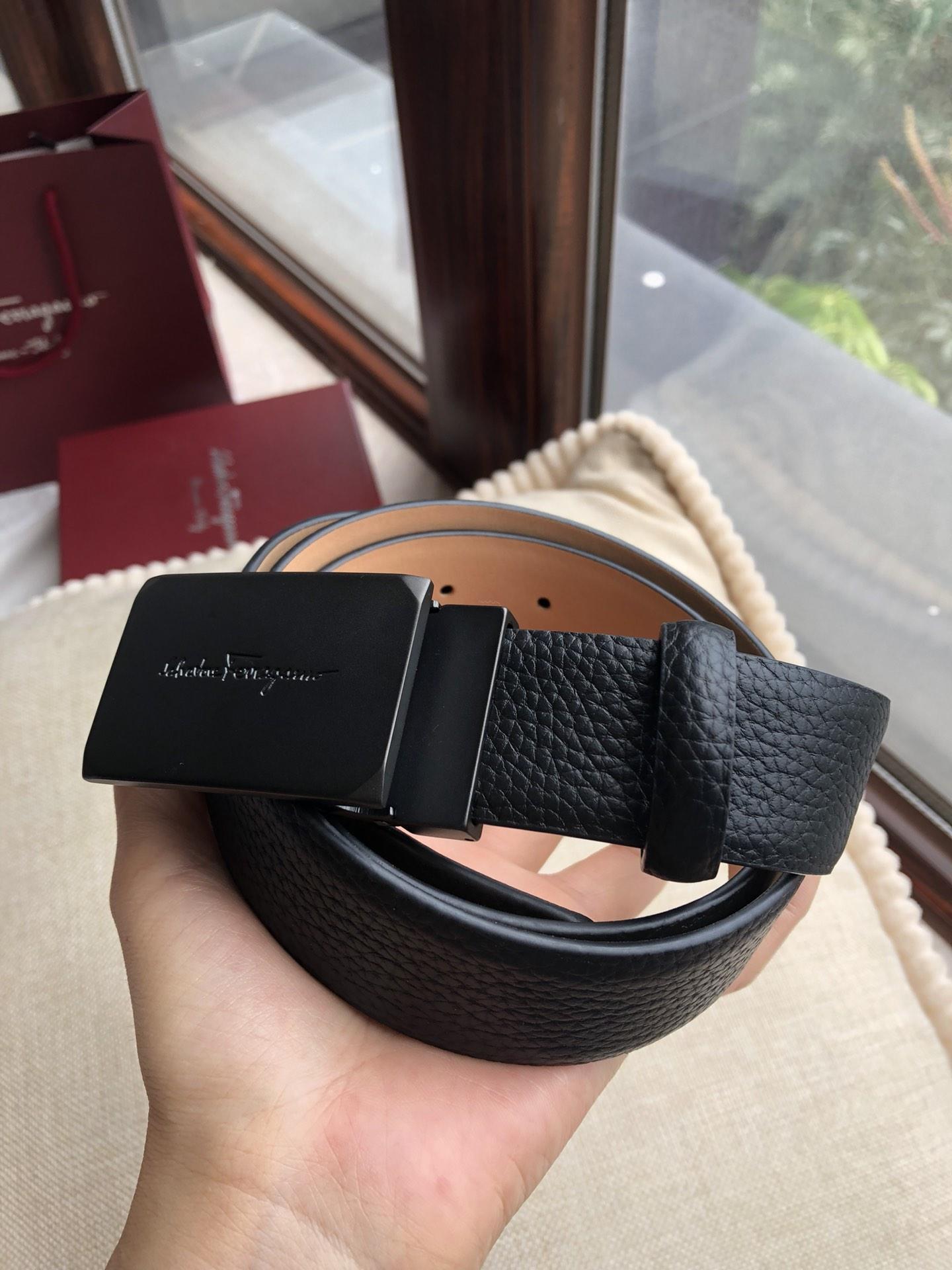 Salvatore Black Ferragamo Gold buckle belt ASS02269