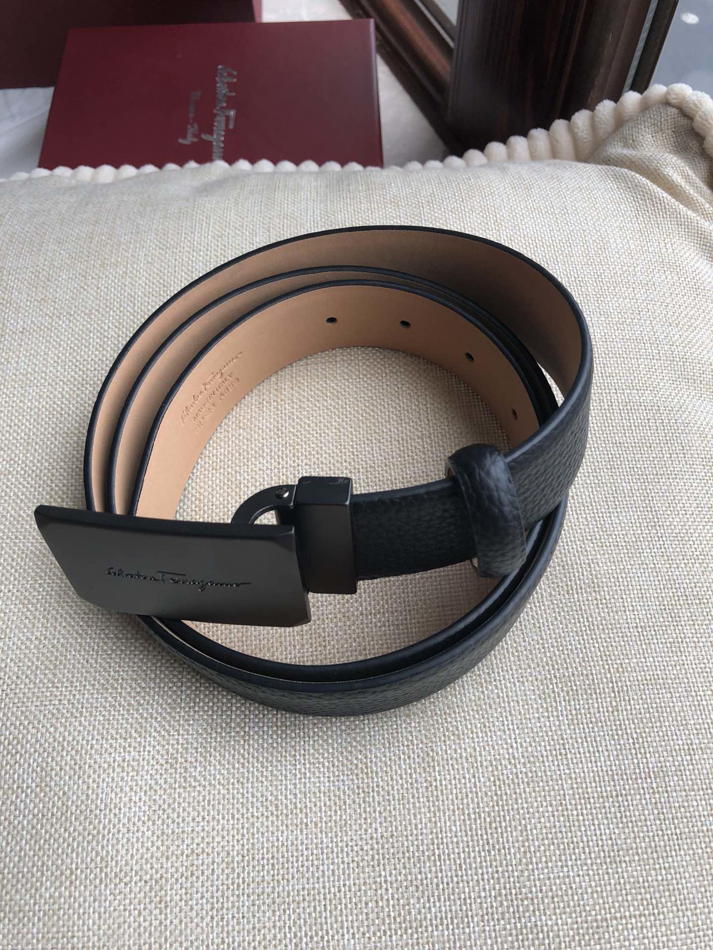 Salvatore Black Ferragamo Gold buckle belt ASS02269