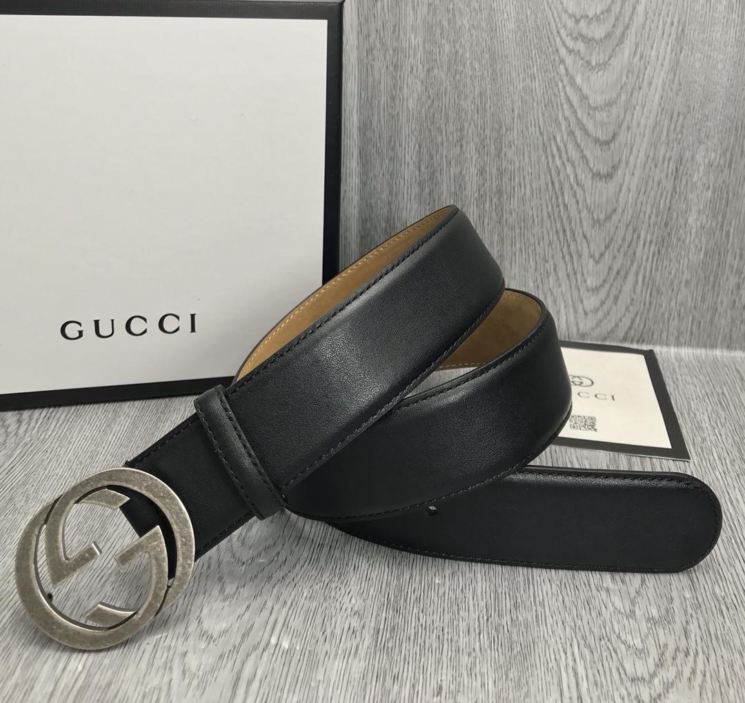 Interlocking G Gucci black buckle silver belt ASS02335
