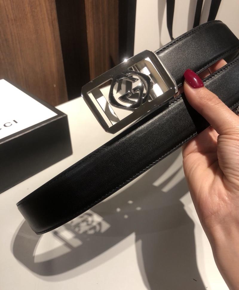 Gucci Silver Black leather belt ASS02400