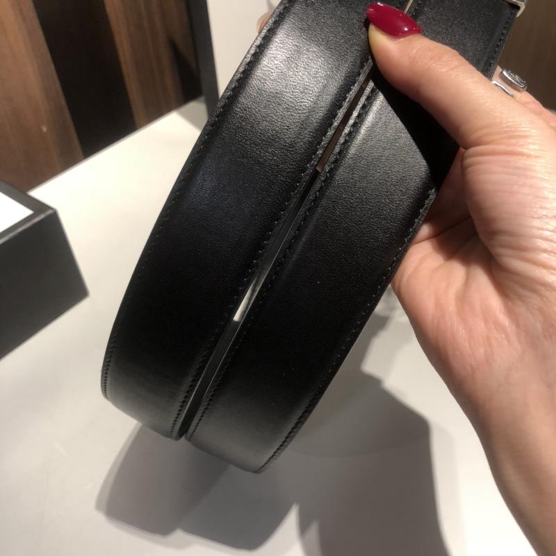 Gucci Silver Black leather belt ASS02400