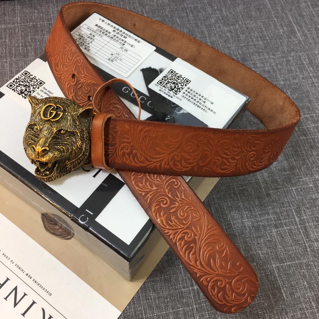 Gucci Lion Head Brown leather belt ASS02415