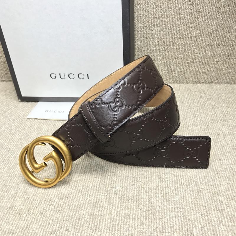 Gucci Interlocking G Brown leather Gold belt ASS02369
