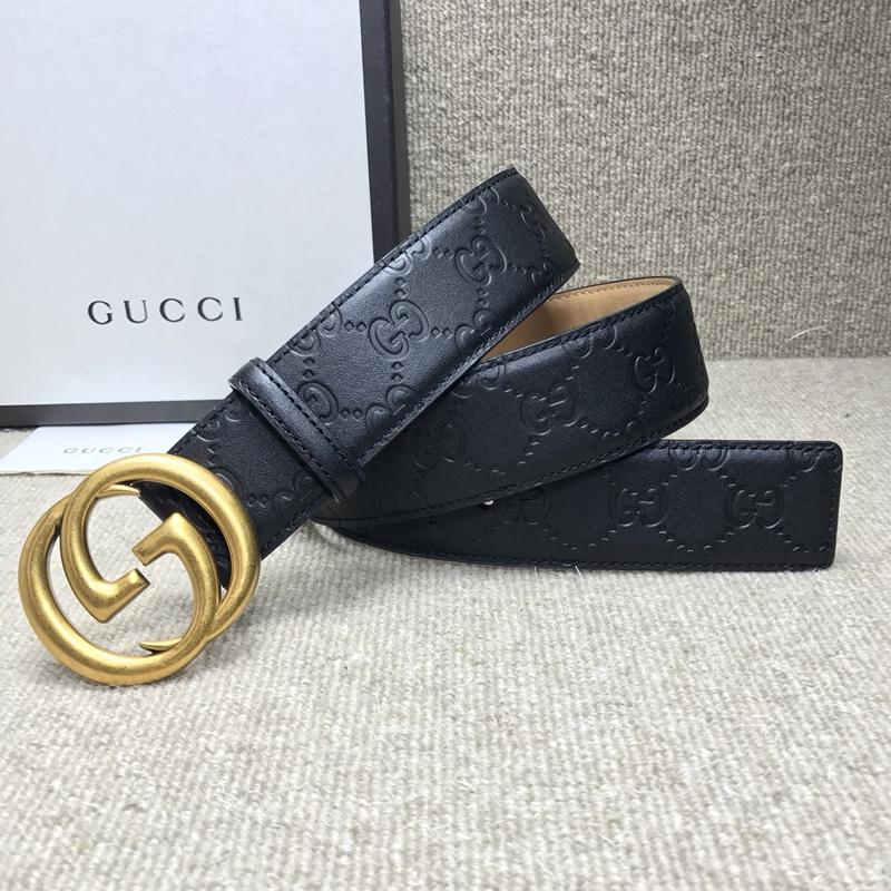 Gucci Interlocking G black leather Gold belt ASS02368