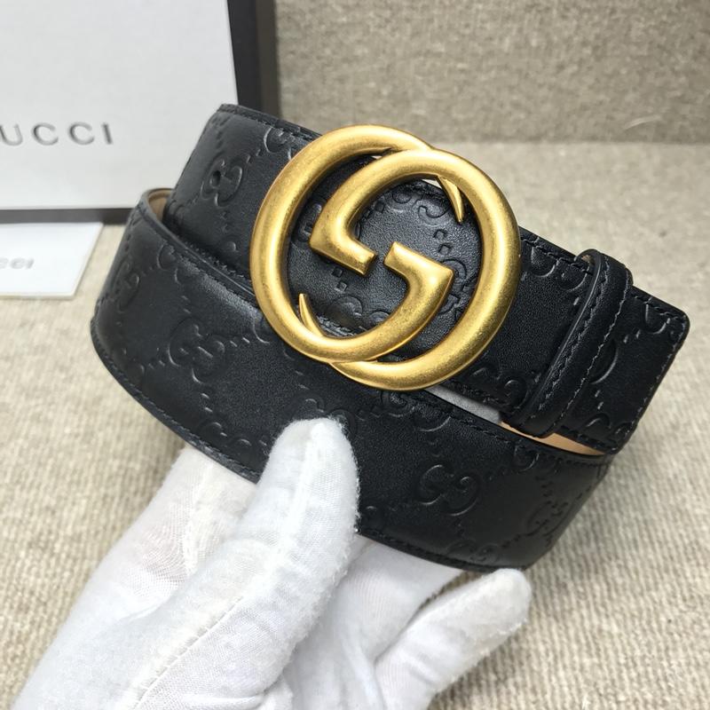 Gucci Interlocking G black leather Gold belt ASS02368