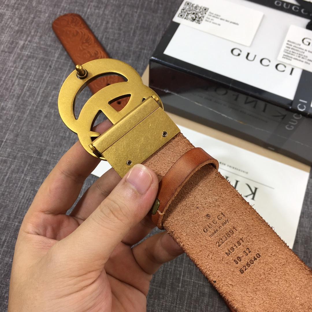 Gucci Gold Double G Brown Leather belt ASS02419