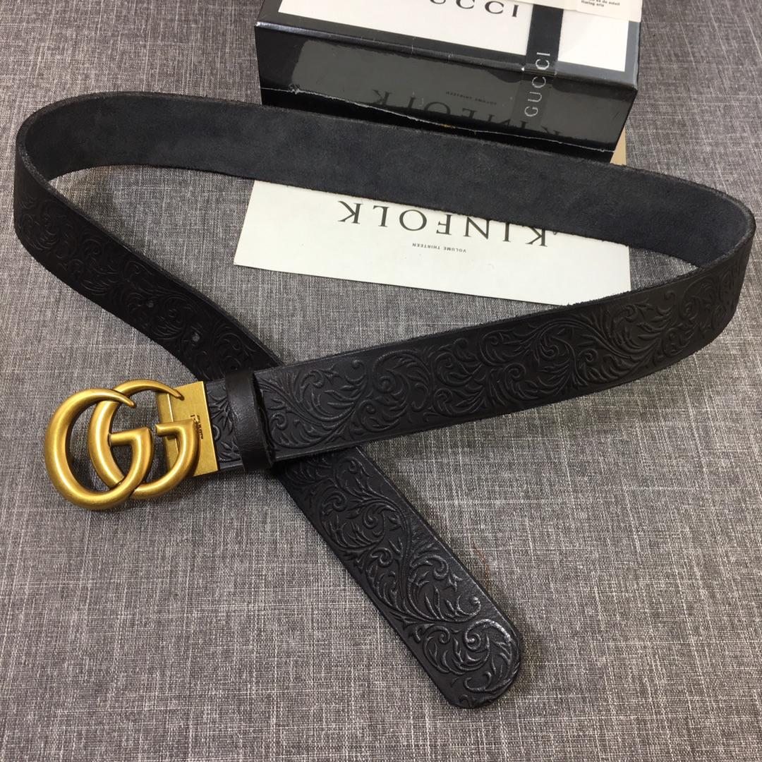 Gucci Gold Double G Black Leather belt ASS02420
