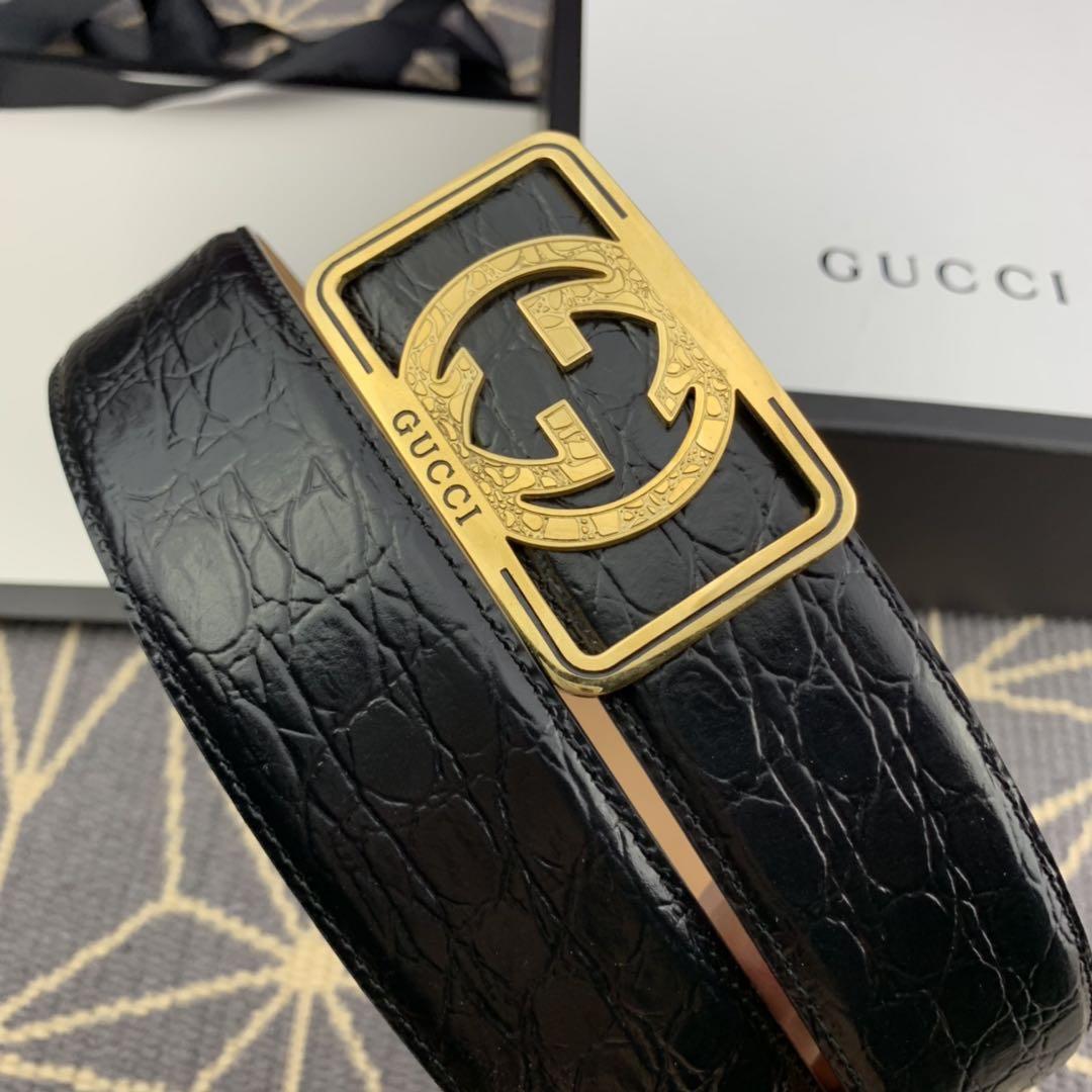 Gucci Gold Buckle black leather Belt  ASS02311