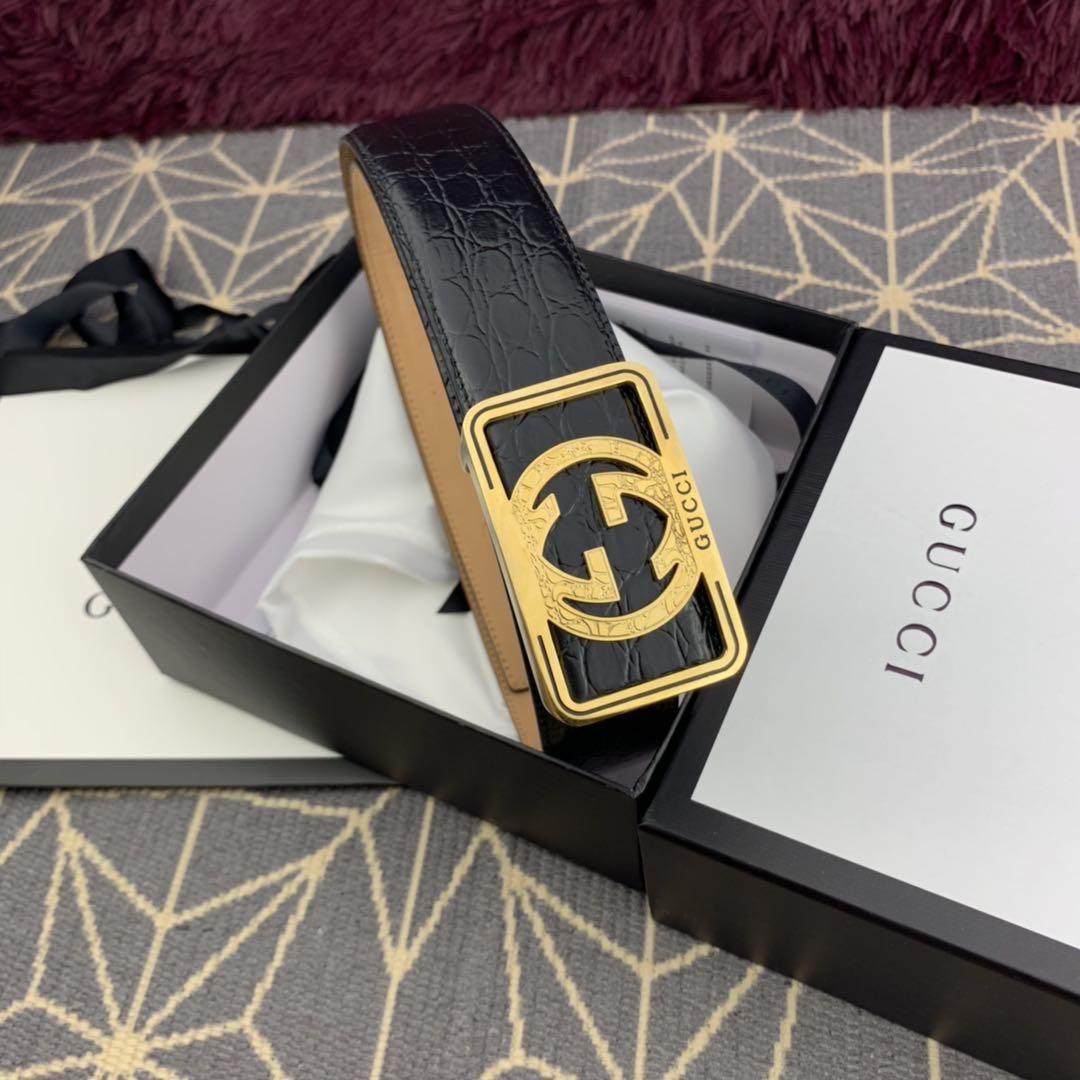Gucci Gold Buckle black leather Belt  ASS02311