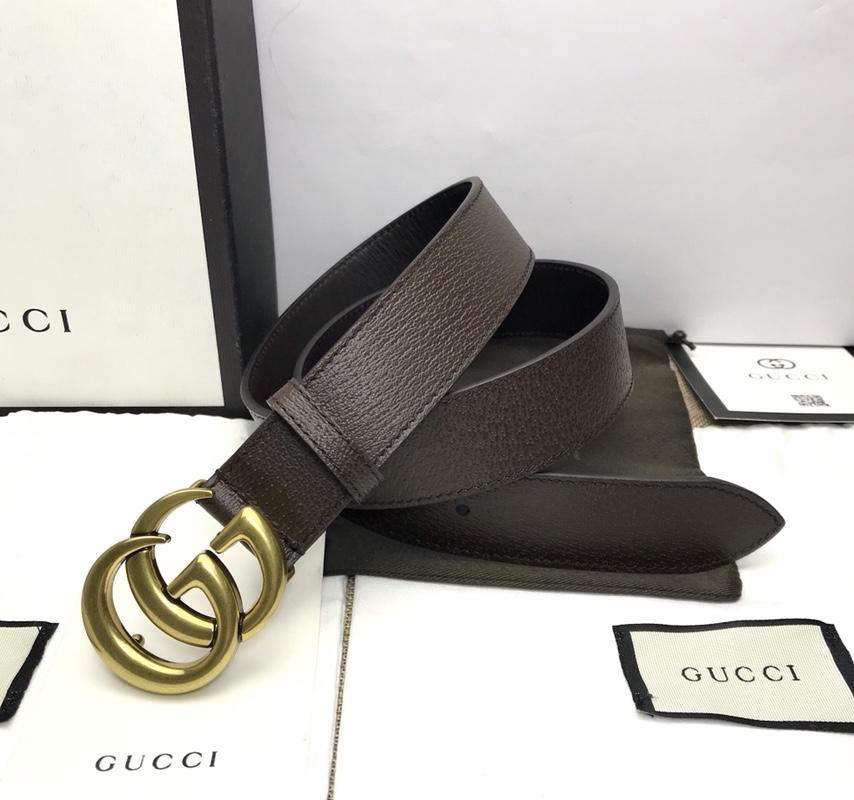 Gucci Brown leather Double G Gold Buckle belt ASS02341