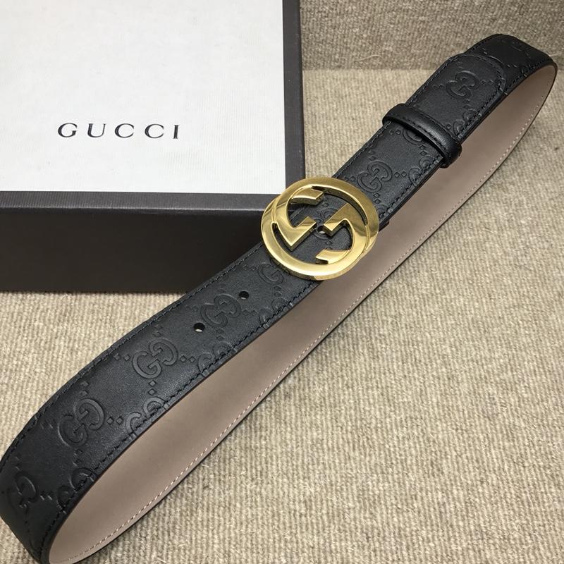 Gucci Black Leather Interlocked G Gold Belt ASS02343