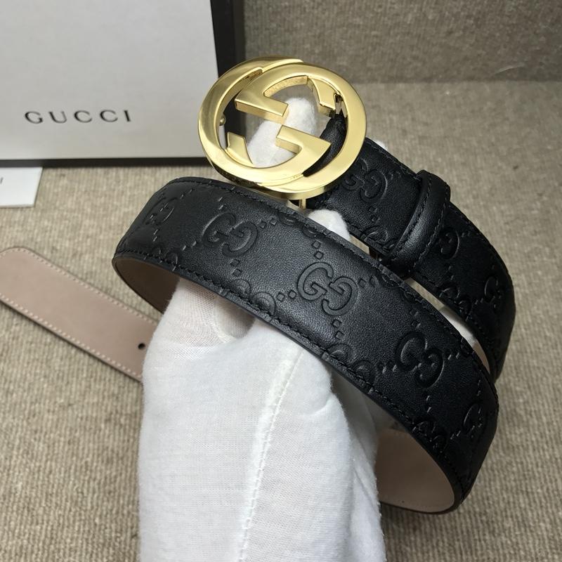 Gucci Black Leather Interlocked G Gold Belt ASS02343