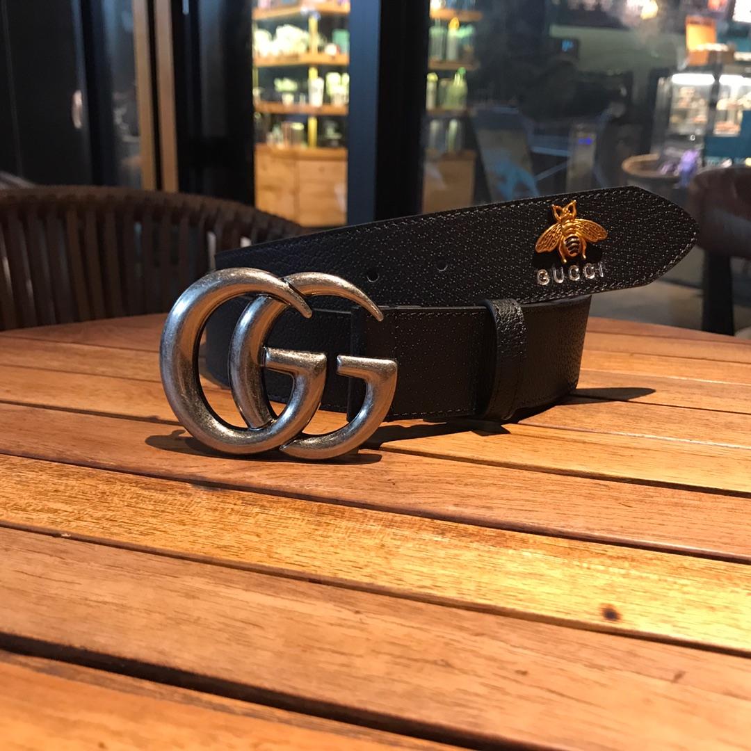 Gucci Black leather Double G Silver belt ASS02423