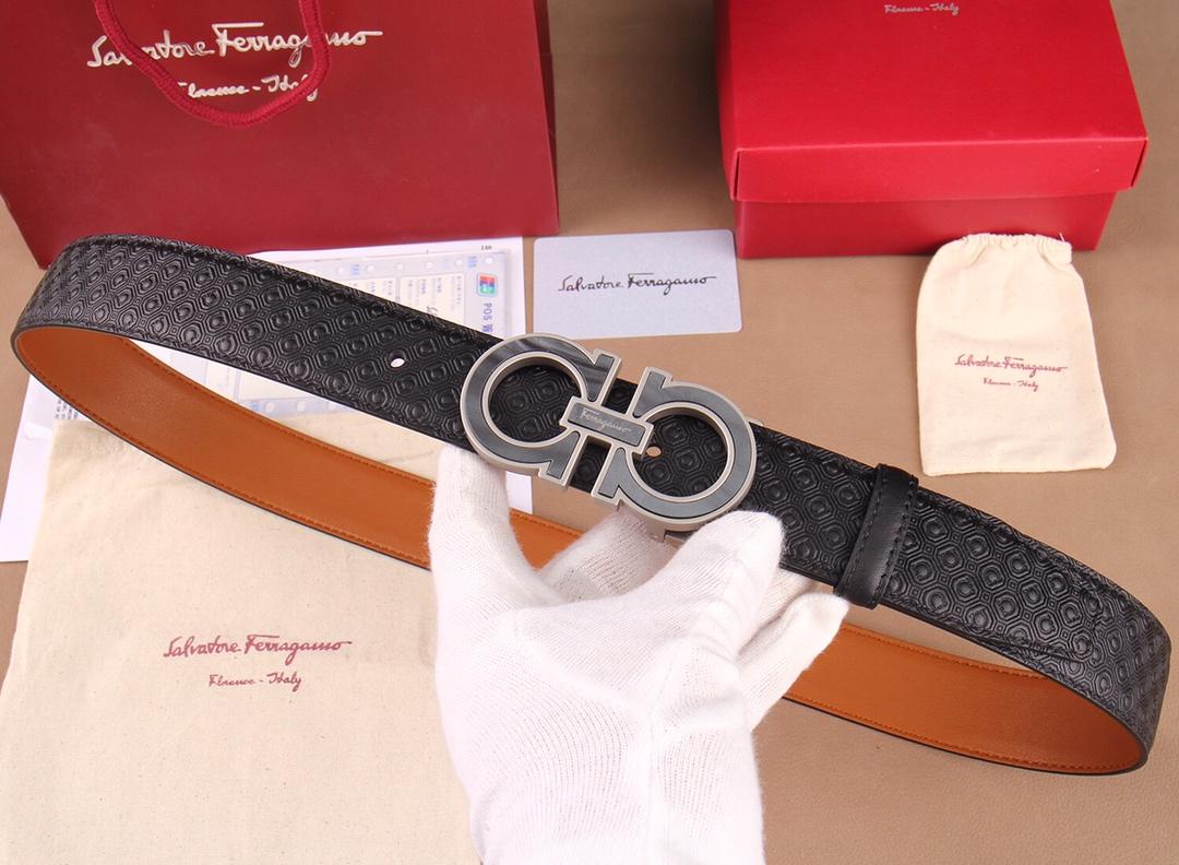 Grey Silver Ferragamo buckle belt ASS02153