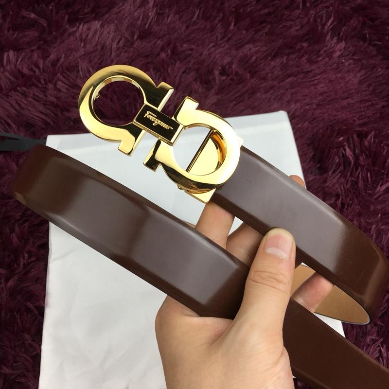 Golden Ferragamo Shiny brown leather belt ASS02160