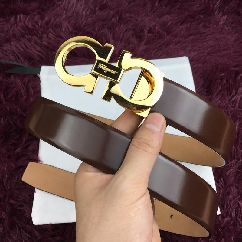 Golden Ferragamo Shiny brown leather belt ASS02160