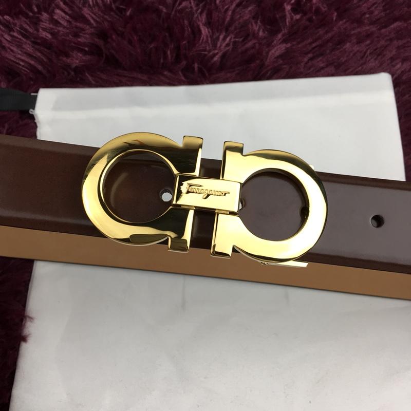 Golden Ferragamo Shiny brown leather belt ASS02160