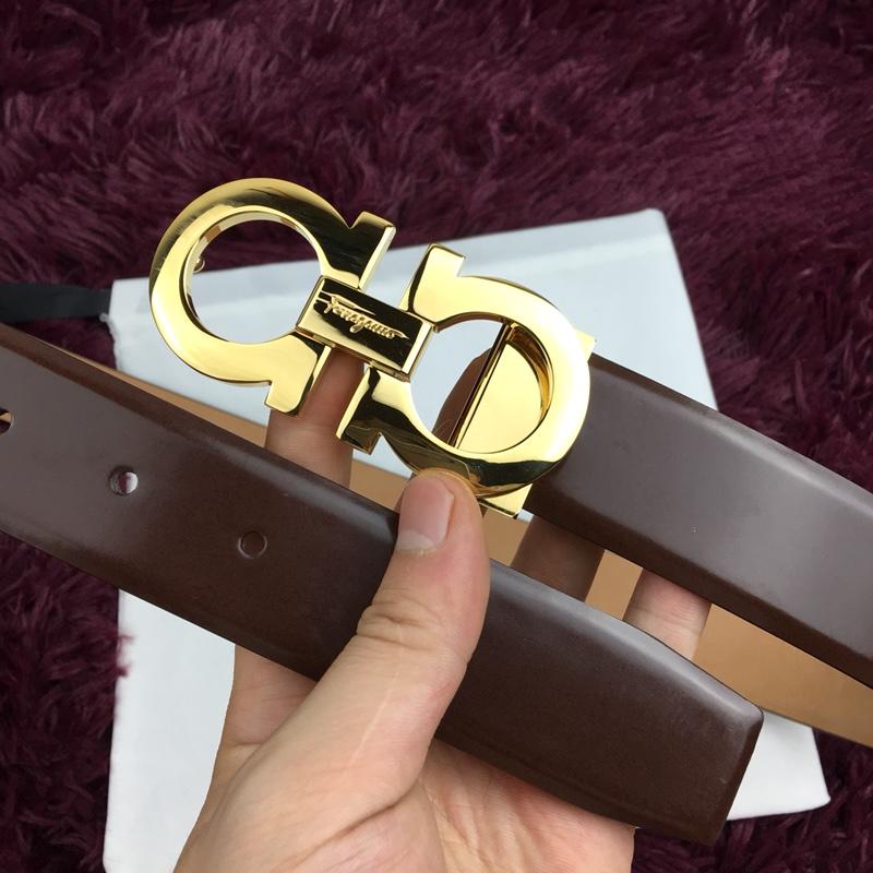 Golden Ferragamo Shiny brown leather belt ASS02160