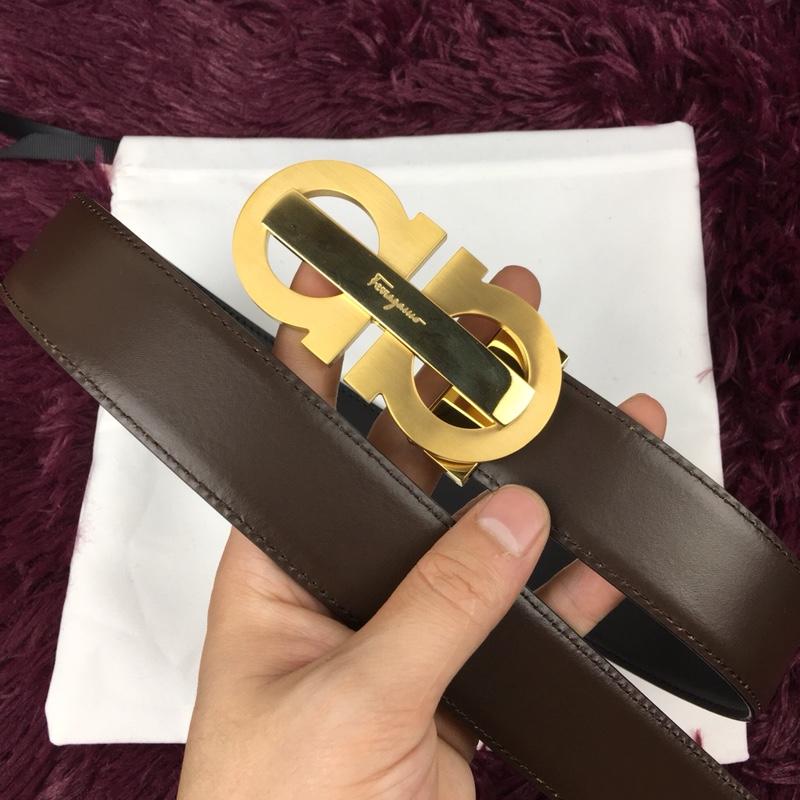 Golden Ferragamo brown leather belt ASS02159