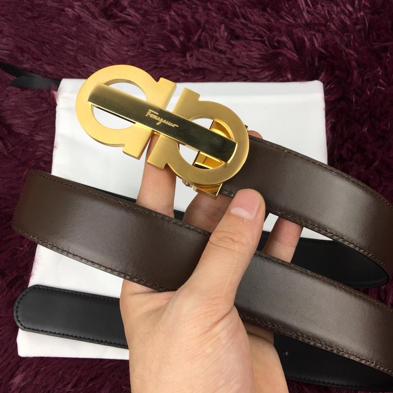 Golden Ferragamo brown leather belt ASS02159