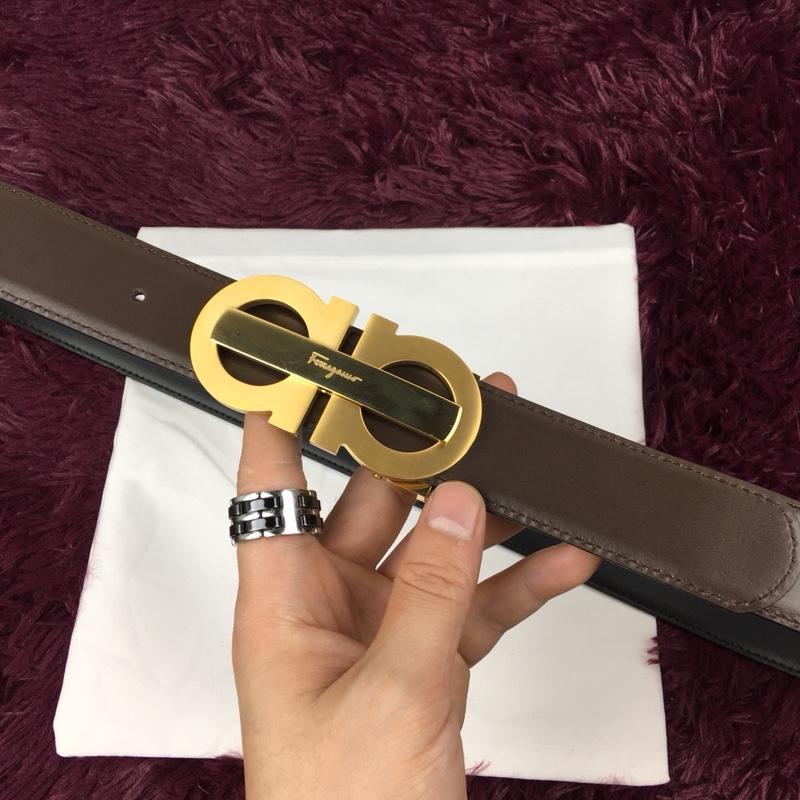 Golden Ferragamo brown leather belt ASS02159