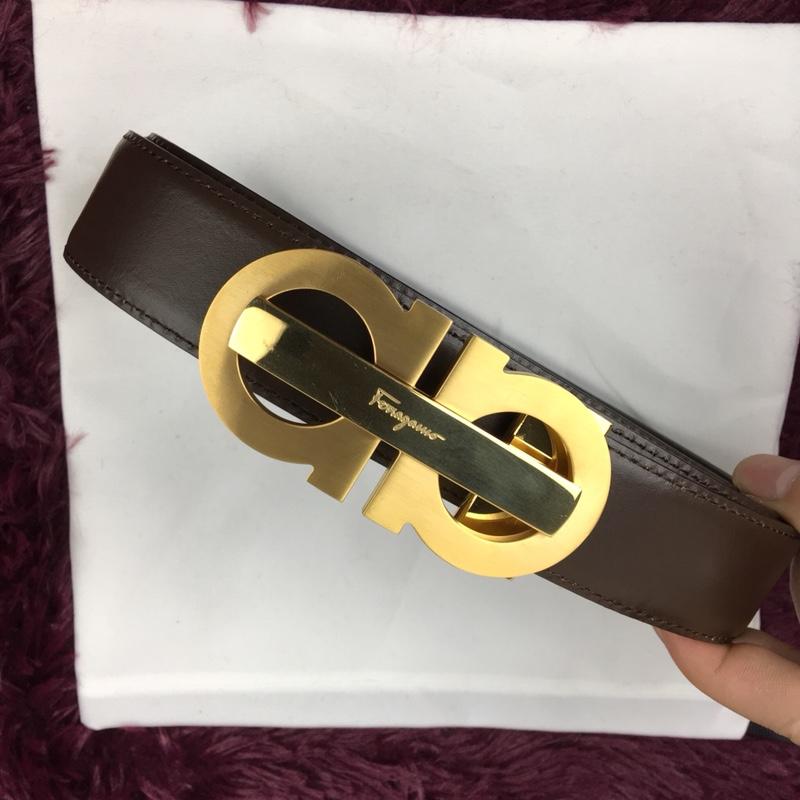 Golden Ferragamo brown leather belt ASS02159