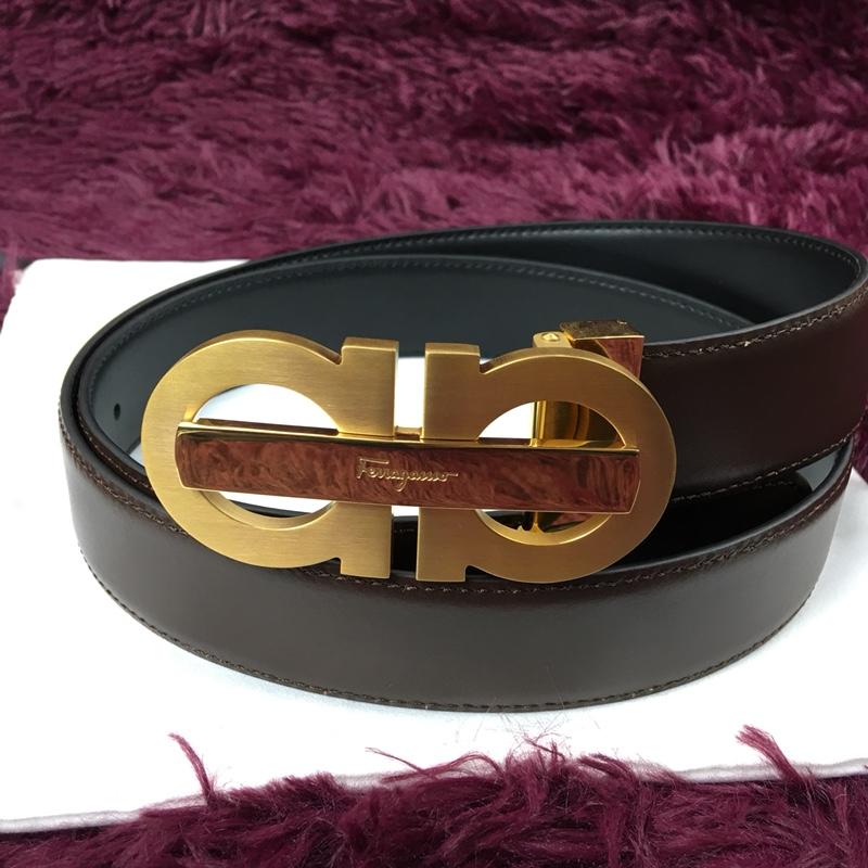 Golden Ferragamo brown leather belt ASS02159