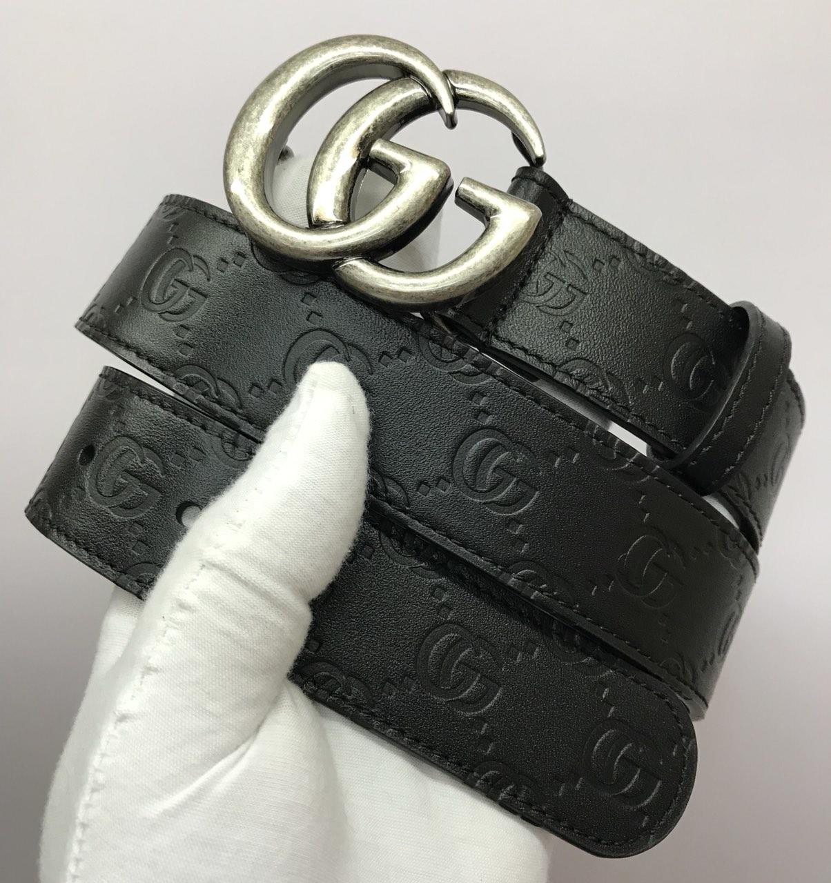 GG Gucci Black Leather Silver buckle belt ASS02389