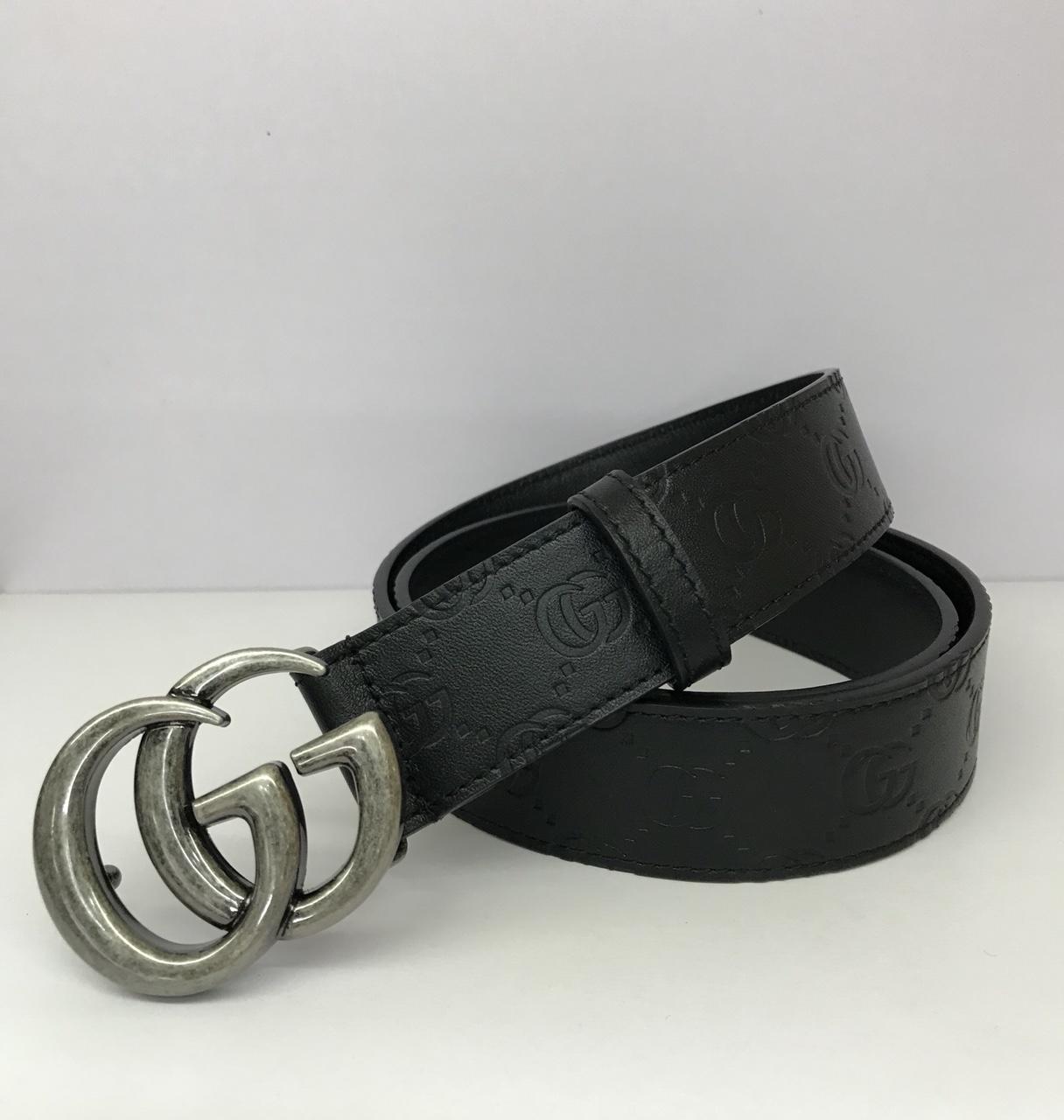 GG Gucci Black Leather Silver buckle belt ASS02389