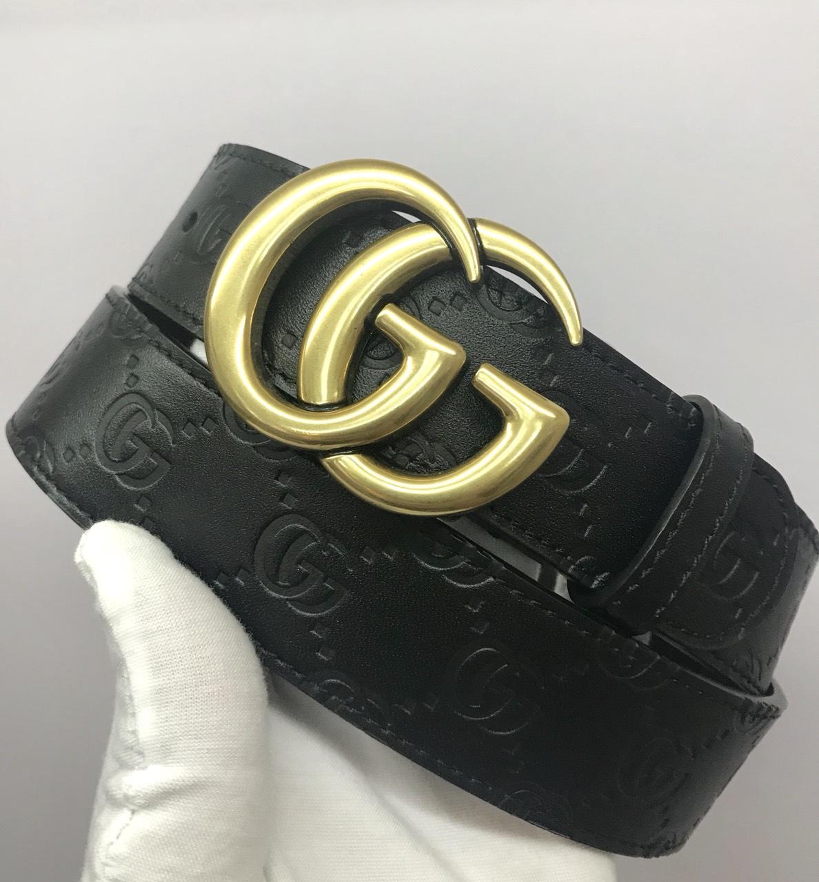 GG Gucci Black leather Gold buckle belt ASS02388