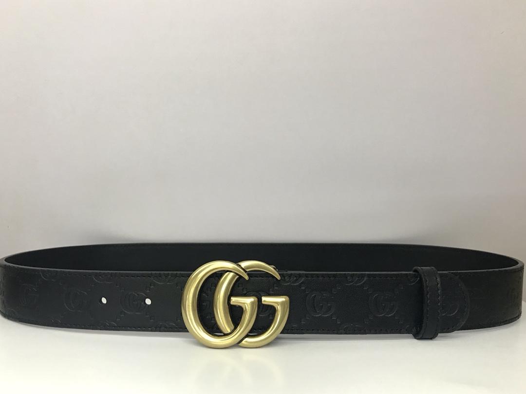GG Gucci Black leather Gold buckle belt ASS02388