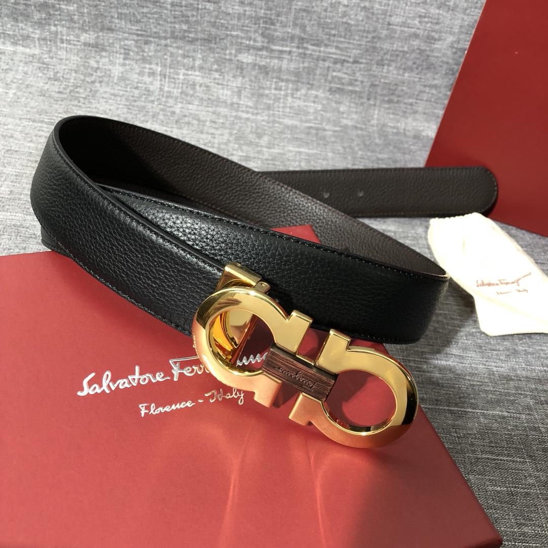Ferragamo Silver black leather belt ASS02186