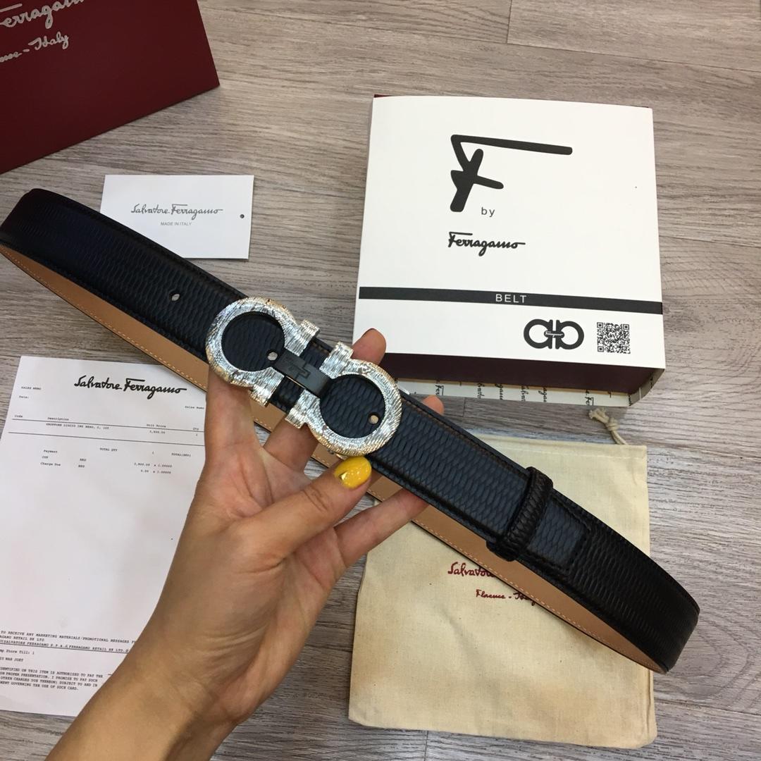 Ferragamo Silver Black belt ASS02249