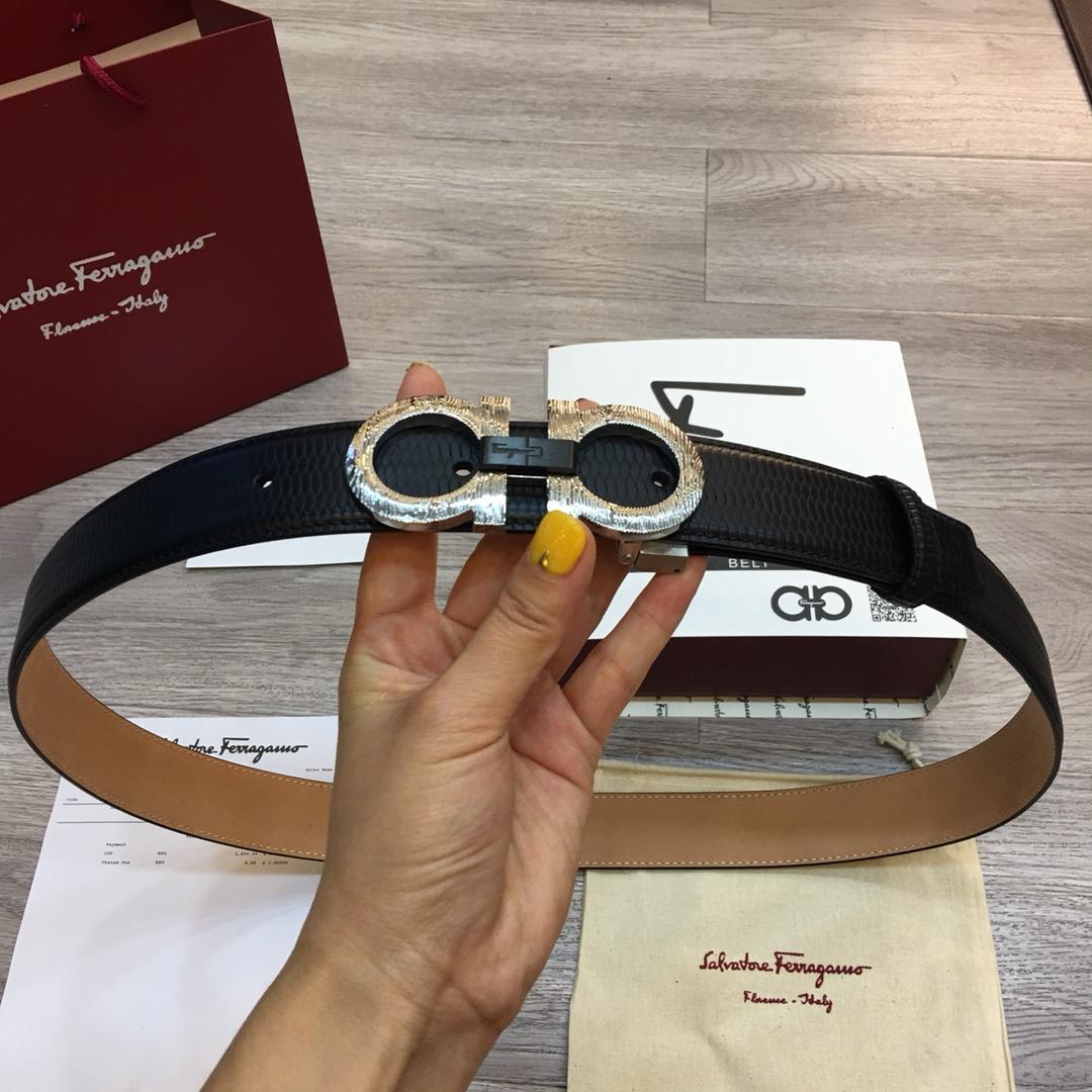 Ferragamo Silver Black belt ASS02249