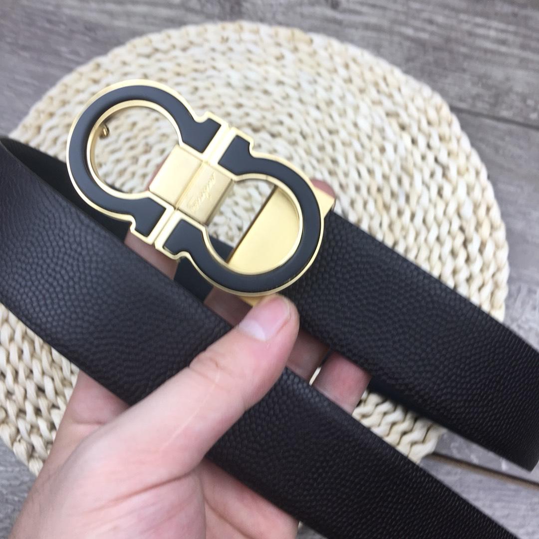 Ferragamo black leather Gold belt ASS02203