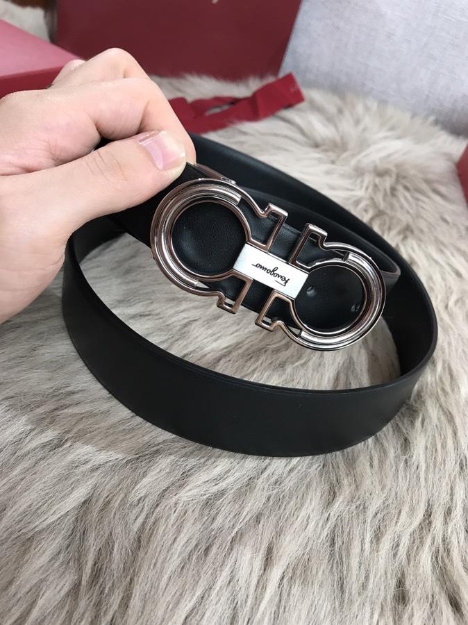 Ferragamo black buckle silver belt ASS02151