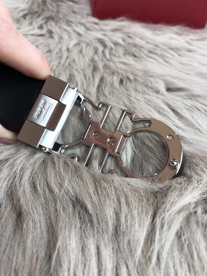 Ferragamo black buckle silver belt ASS02151