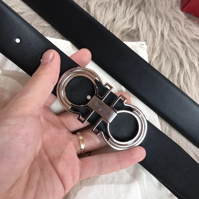 Ferragamo black buckle silver belt ASS02151