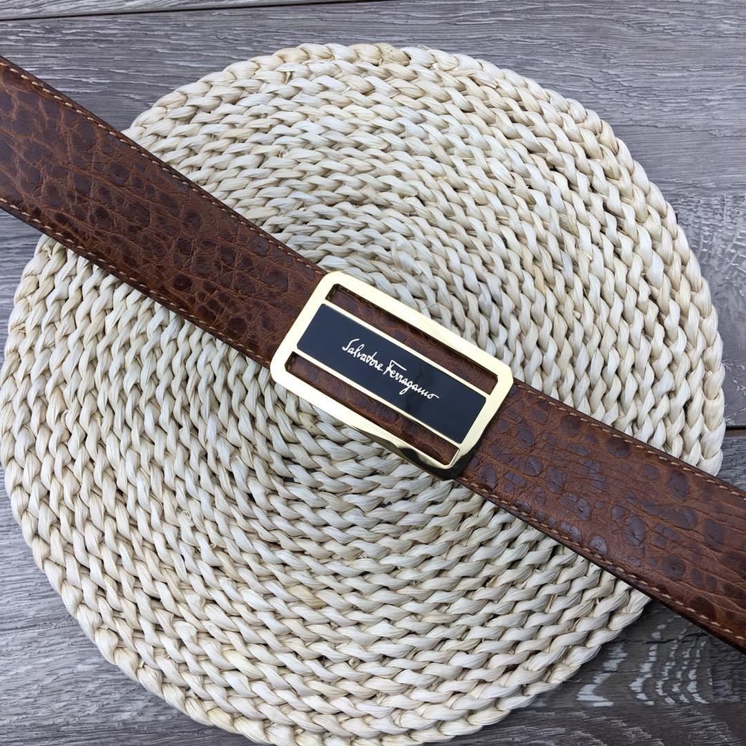 Dark Brown Golden Ferragamo belt ASS02252