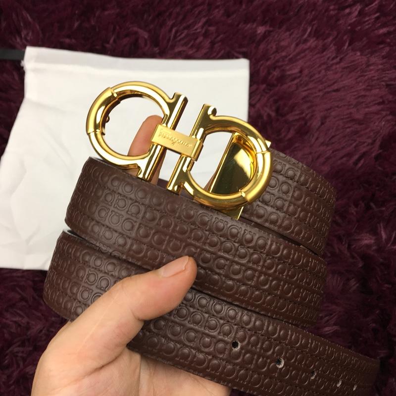 Dark Brown Gold Ferragamo belt ASS02228