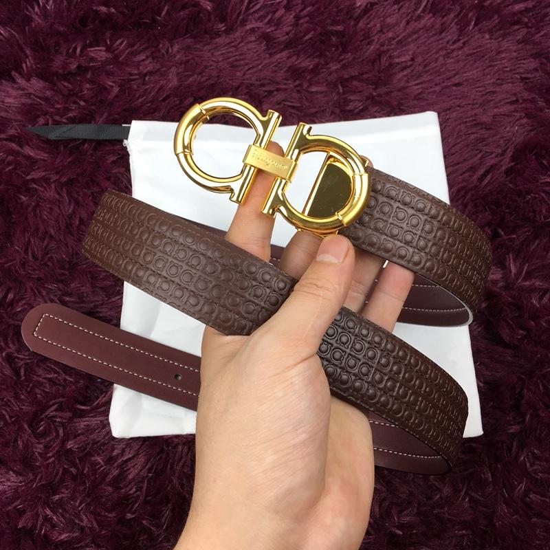 Dark Brown Gold Ferragamo belt ASS02228