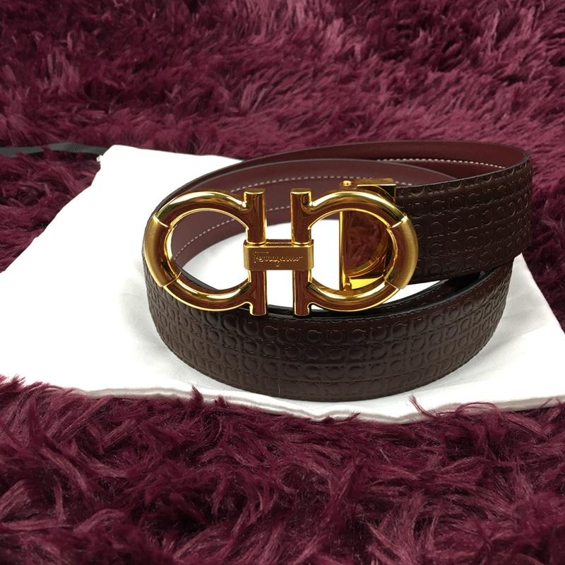 Dark Brown Gold Ferragamo belt ASS02228