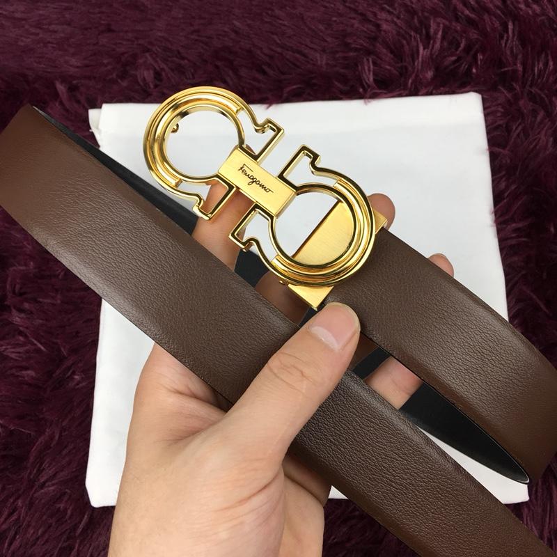 Brown Gold Ferragamo buclkle belt ASS02172