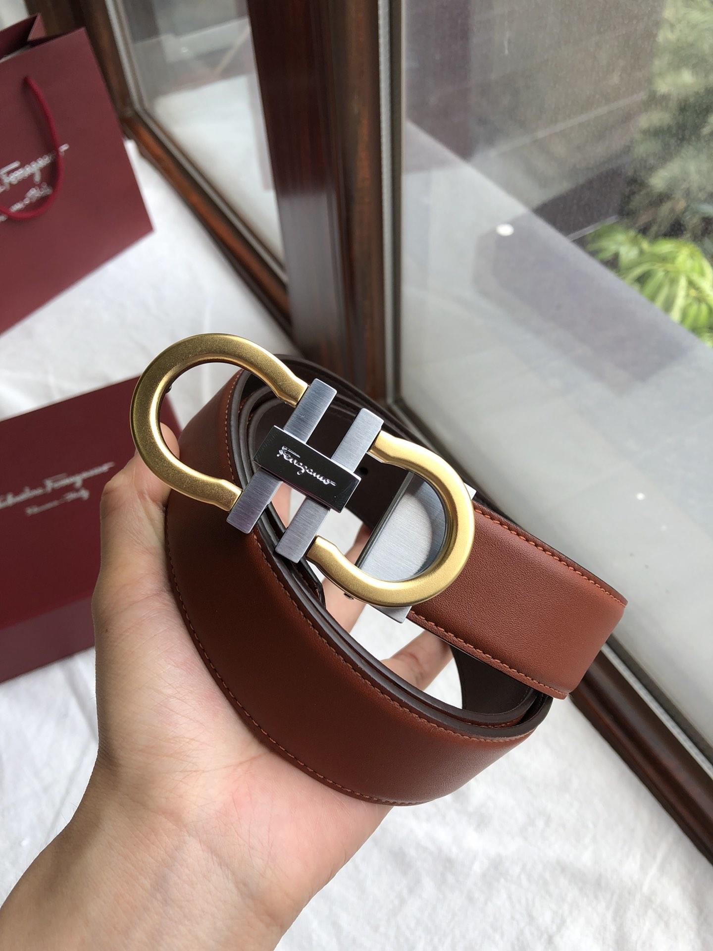 Brown Ferragamo Gold silver buckle belt ASS02120