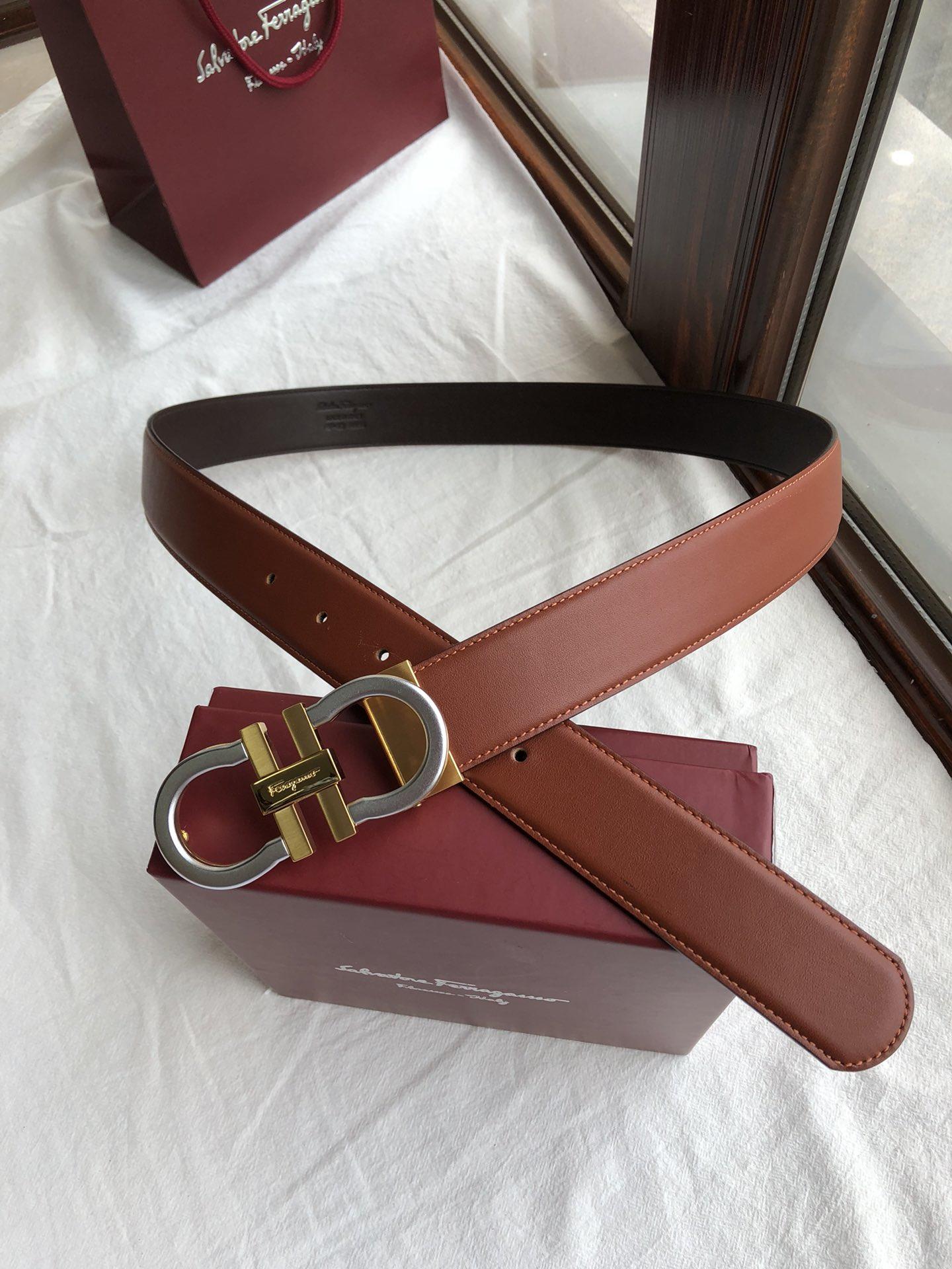 Brown Ferragamo Gold silver belt ASS02119