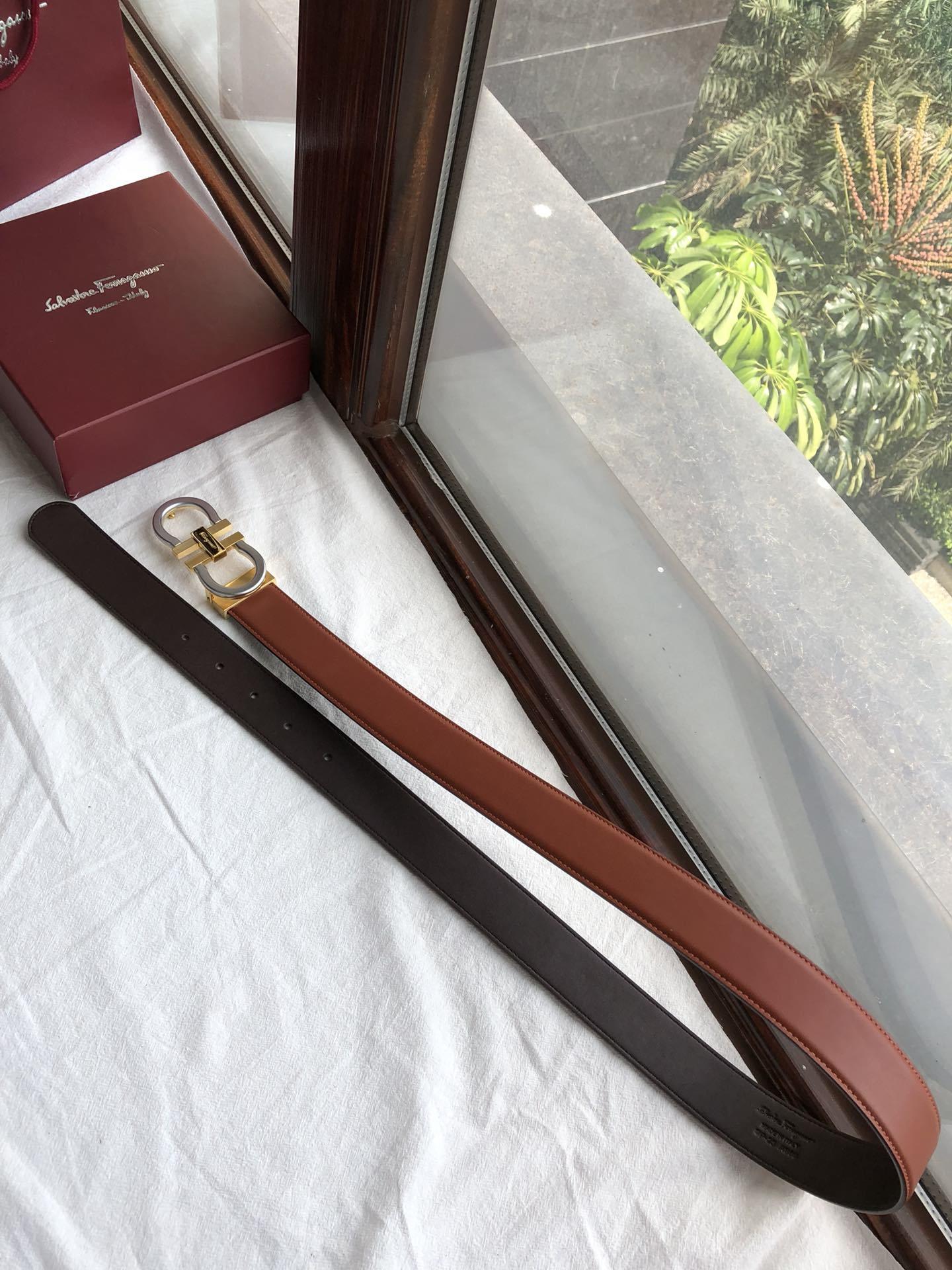 Brown Ferragamo Gold silver belt ASS02119